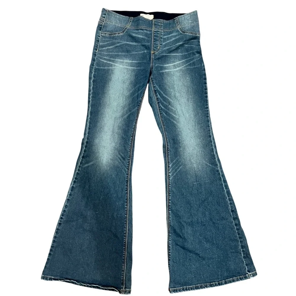 Free People Flare Jeans Womens Blue Pull On Bell Bottom Denim Size 31